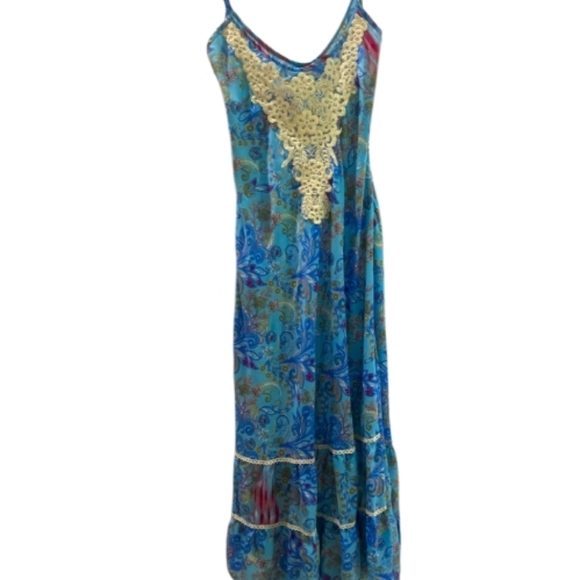 Vintage MAUI Love Jetty Strappy Maxi Embroided Silk Dress. Rare Find. Handmade - Picture 2 of 13